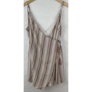 Lunik Womens Size L Brown Stripe Partial Wrap Lined Dress Tassle Side Tie